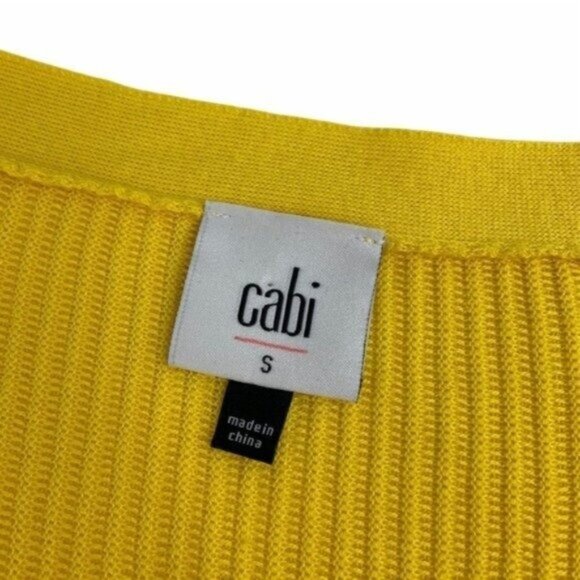Cabi Yellow Pointelle Lightweight Cardigan V Neck in Sunflower Yellow - Picture 3 of 6